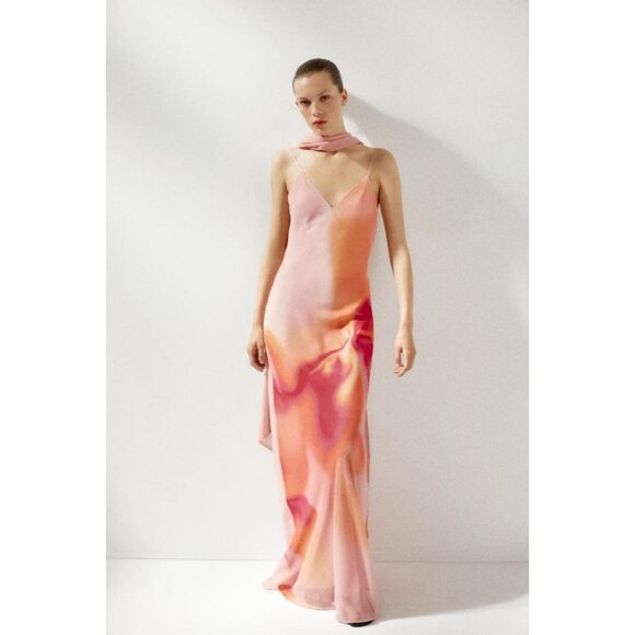 ZARA LONG PRINTED DRESS WITH SCARF - Picture 2 of 8